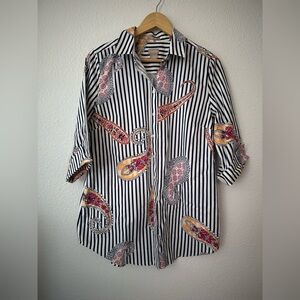 Chico's Black and White Striped Paisley Shirt